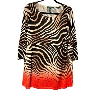 Ralph Lauren Zebra Animal Print Linen Blend 3/4 Sleeve Blouse Top size 1X